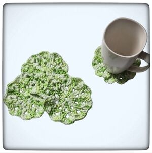 Ecofriendly Cotton Flower Coaster Set of 4-Handmade Crocheted- Mixed Lime Green